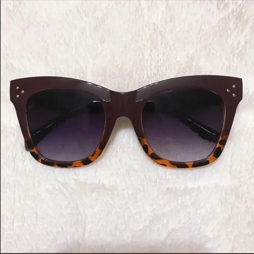 New Dark Brown & Leopard Retro Large Sunglasses